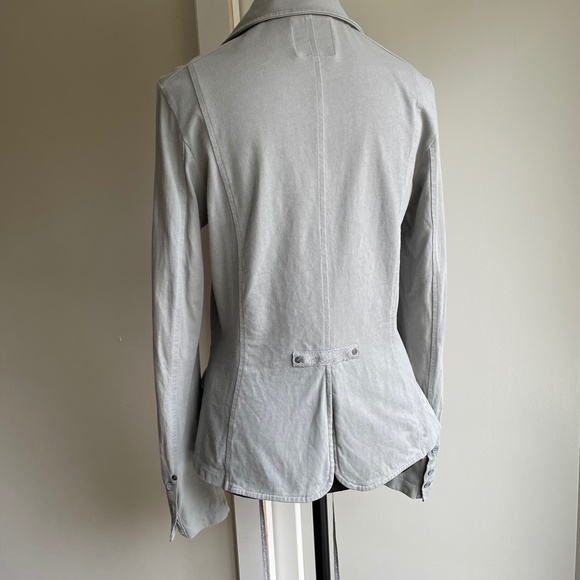 Sandwich Fitted Cinched Waist Grey Cotton  Blazer with Silver Trim - Picture 8 of 14